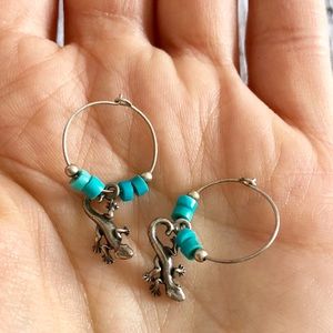 Sterling Silver Hoops Turquoise Lizard